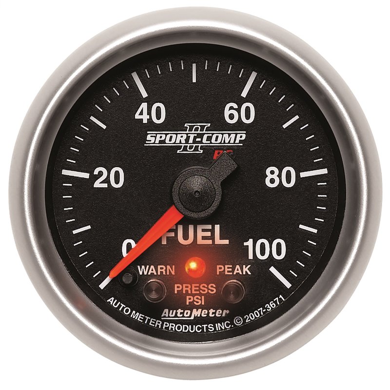 AutoMeter | GAUGE FUEL PRESS 2 1/16in. 100PSI DIGITAL STPR MTR W/PK/WRN SPORT-COMP II AutoMeter Gauges