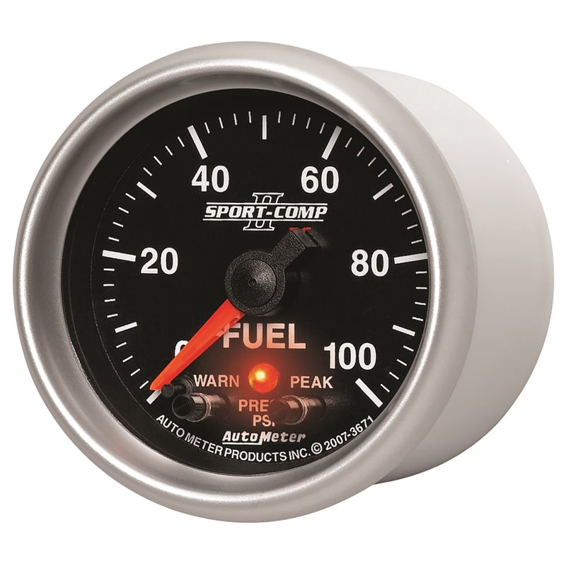 AutoMeter | GAUGE FUEL PRESS 2 1/16in. 100PSI DIGITAL STPR MTR W/PK/WRN SPORT-COMP II AutoMeter Gauges