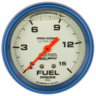 AutoMeter | GAUGE FUEL PRESS 2 5/8in. 15PSI LIQUID FILLED MECH GLOW IN DARK ULTRA-NITE AutoMeter Gauges