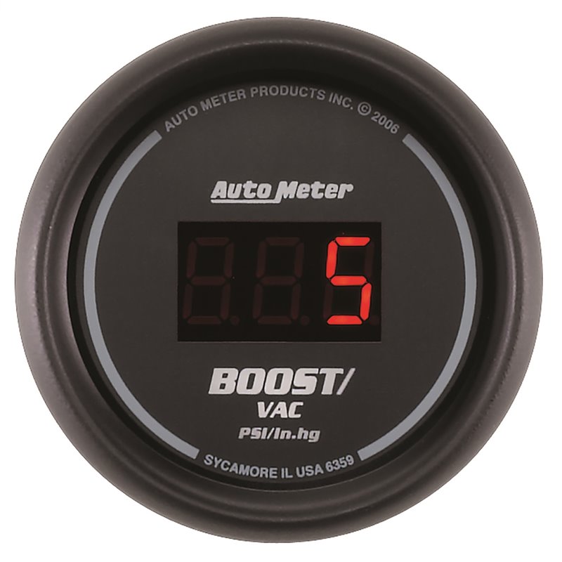 AutoMeter | GAUGE VAC/BOOST 2 1/16in. 30INHG-30PSI DIGITAL BLACK DIAL W/RED LED AutoMeter Gauges