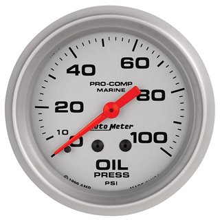 AutoMeter | GAUGE OIL PRESSURE 2 5/8in. 100PSI MECHANICAL MARINE SILVER AutoMeter Gauges