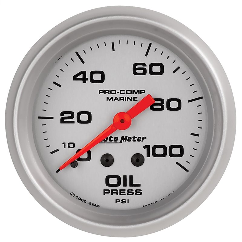 AutoMeter | GAUGE OIL PRESSURE 2 5/8in. 100PSI MECHANICAL MARINE SILVER AutoMeter Gauges