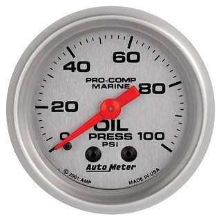 AutoMeter | GAUGE OIL PRESSURE 2 1/16in. 100PSI MECHANICAL MARINE SILVER AutoMeter Gauges