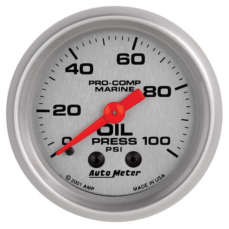 AutoMeter | GAUGE OIL PRESSURE 2 1/16in. 100PSI MECHANICAL MARINE SILVER AutoMeter Gauges