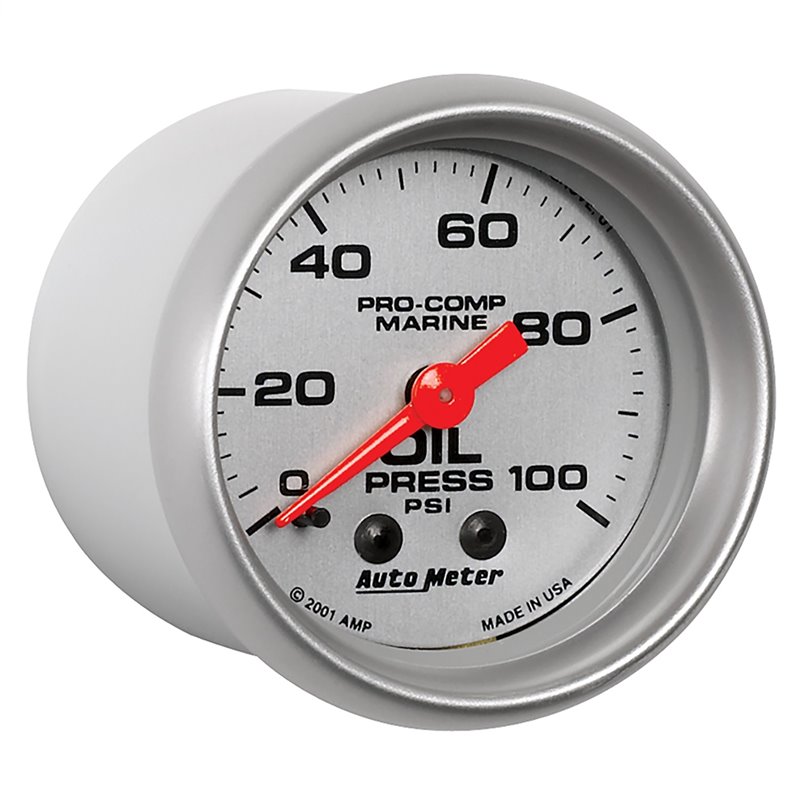 AutoMeter | GAUGE OIL PRESSURE 2 1/16in. 100PSI MECHANICAL MARINE SILVER AutoMeter Gauges