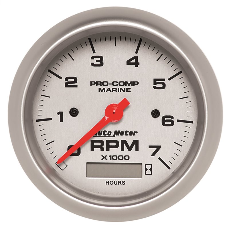 AutoMeter | GAUGE TACHOMETER 3 3/8in. 7K RPM W/HOURMETER MARINE SILVER AutoMeter Gauges