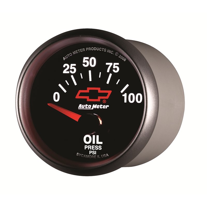 AutoMeter | GAUGE OIL PRESSURE 2 1/16in. 100PSI ELECTRIC CHEVY RED BOWTIE BLACK AutoMeter Gauges