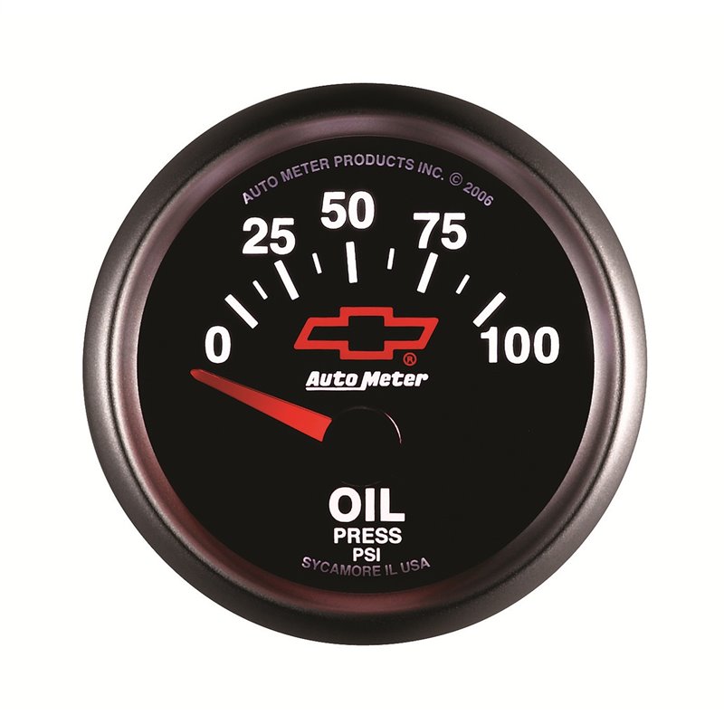 AutoMeter | GAUGE OIL PRESSURE 2 1/16in. 100PSI ELECTRIC CHEVY RED BOWTIE BLACK AutoMeter Gauges