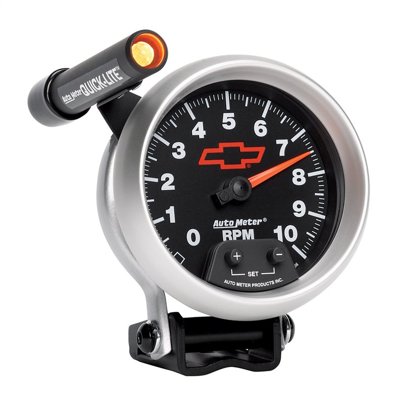 AutoMeter | GAUGE TACHOMETER 3 3/4in. 10K RPM PEDESTAL W/EXT. QUICK-LITE CHEVY RED BOWT AutoMeter Gauges