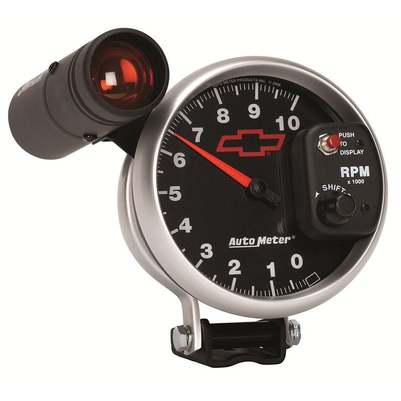 AutoMeter | GAUGE TACHOMETER 5in. 10K RPM PEDESTAL W/EXT. SHIFT-LITE CHEVY RED BOWTIE AutoMeter Gauges