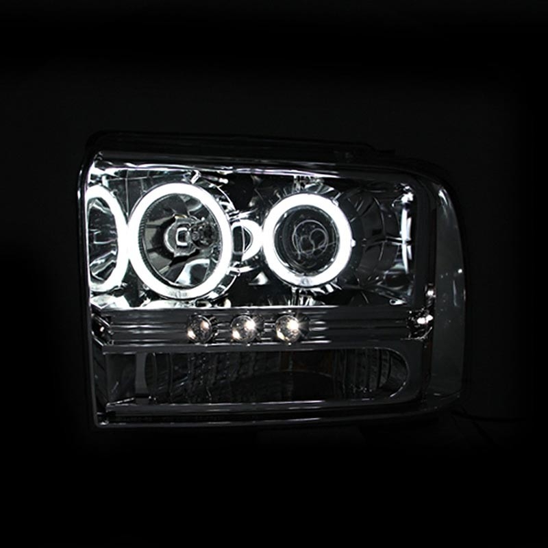 ANZO | Projector Headlights w/ Halo Chrome w/ LED Strip (SMD LED) 1pc - Excursion / F-250 / F-350 2005-2007 Anzo USA Lighting