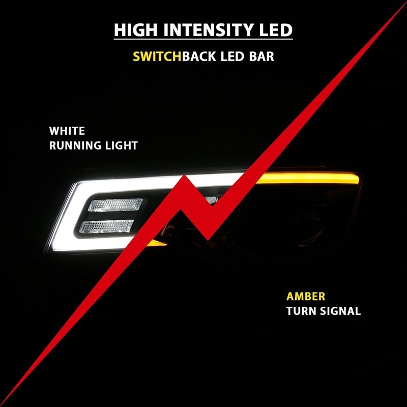ANZO | Projector Headlights w/ Plank Style Switchback Black w/ Amber Anzo USA Éclairage