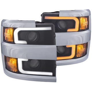 ANZO | Projector Headlights w/ Plank Style Switchback Black w/ Amber Anzo USA Éclairage