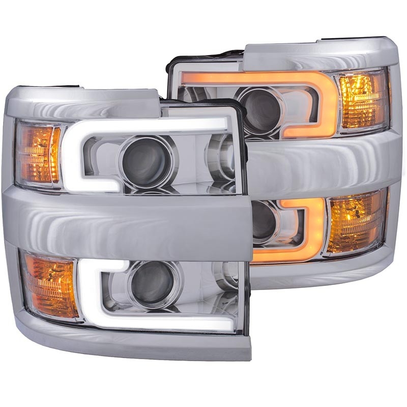 ANZO | Projector Headlights w/ Plank Style Switchback Chrome w/ Amber Anzo USA Éclairage