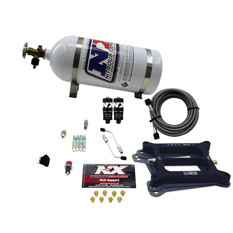 Nitrous Express | 4150 HITMAN 4-BBL (100-150-200HP) WITH 10LB BOTTLE Nitrous Express Système Nitrous Oxide