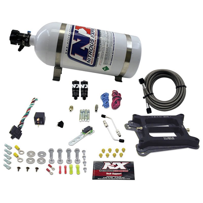 Nitrous Express | 4150 HITMAN PLUS 4-BBL (50-100-150-200HP) WITH 10LB BOTTLE Nitrous Express Système Nitrous Oxide