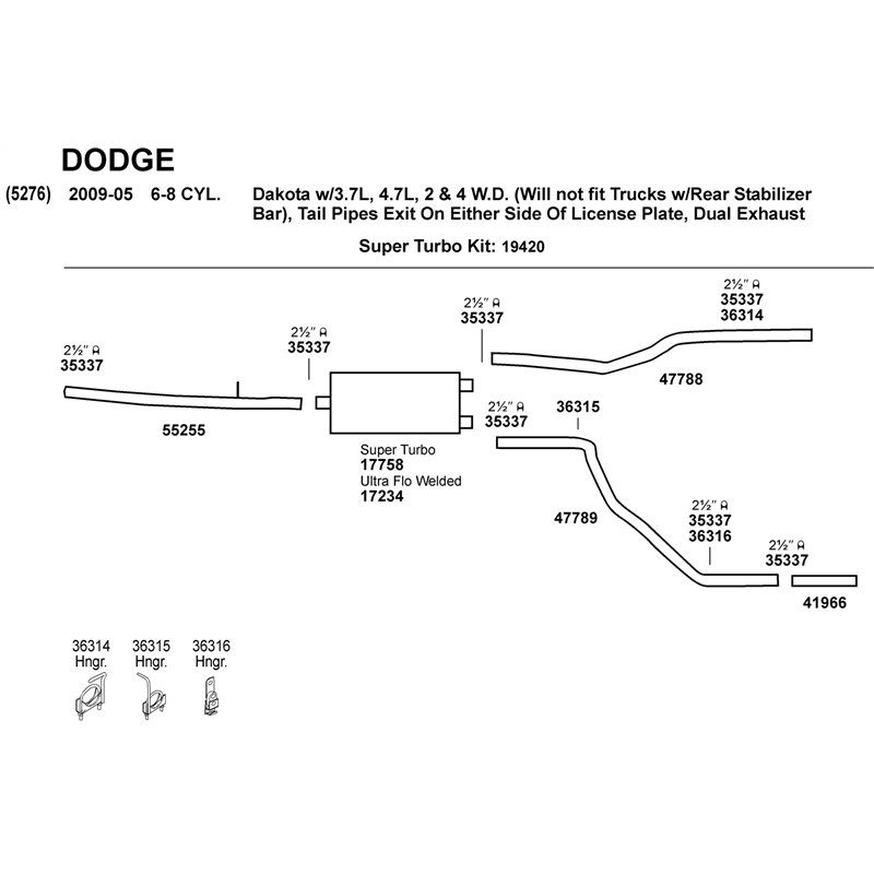 Dynomax | DynoMax Super Turbo Muffler - Dakota / Raider LS 3.7L / 4.7L 2008-2010 Dynomax Silencieux