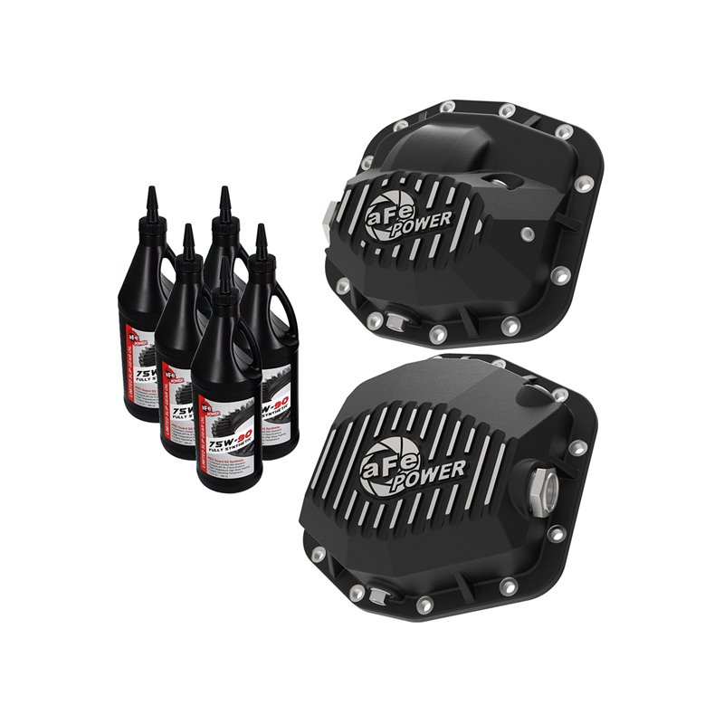 aFe POWER | Pro Series Differential Cover Black w/Machined Fins/Gear Oil - Wrangler (JL) 2.0T / 3.6L 2018-2019