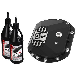 aFe POWER | Pro Series Front Differential Cover Black w/Machined Fins/Gear Oil - Wrangler / Wrangler (JK) 1997-2018