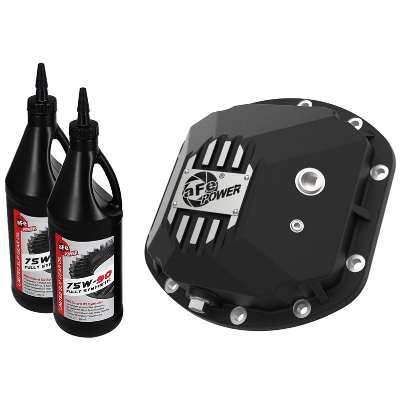 aFe POWER | Pro Series Front Differential Cover Black w/Machined Fins/Gear Oil - Wrangler / Wrangler (JK) 1997-2018