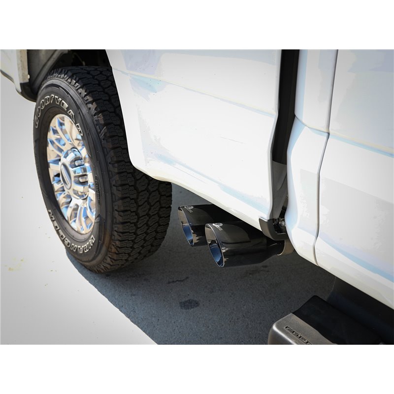 aFe Power | Rebel Series 3 IN 409 Stainless Steel Cat-Back Exhaust System w/Black Tip - F-250 / F-350 6.2L / 7.3L 2017-2022 a...
