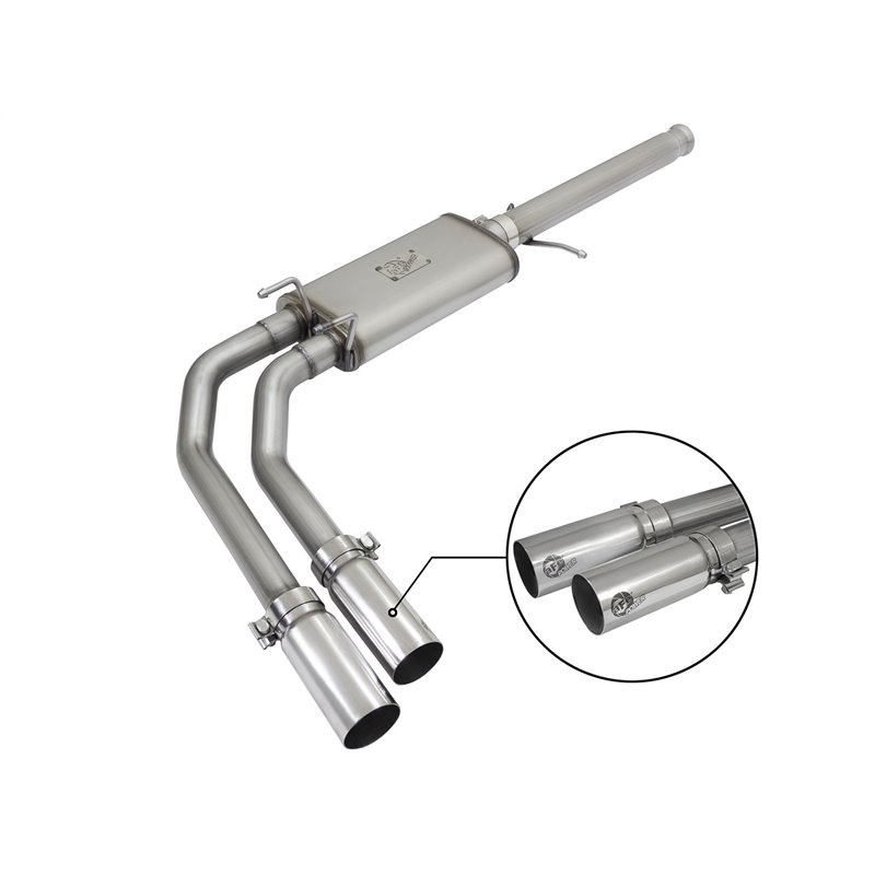 aFe Power | Rebel Series 3 IN to 2-1/2 IN 409 Stainless Steel Cat-Back Exhaust w/Polish Tip - Silverado / Sierra 1500 4.3L / ...