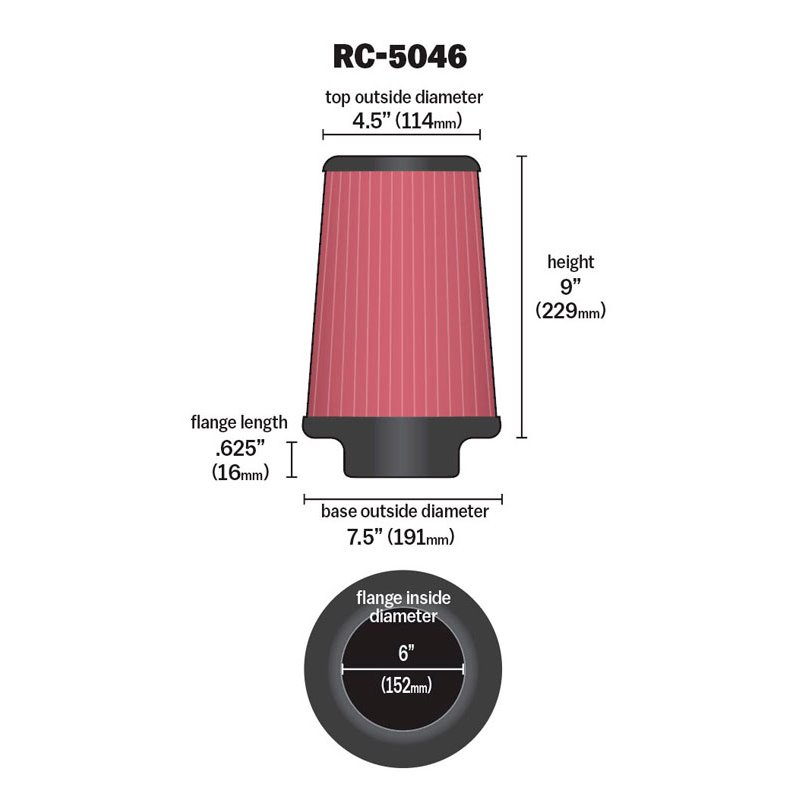 K&N | Universal Clamp-On Air Filter - Cadillac / Chevrolet / Ford / GMC / Infiniti / Lincoln / Nissan 1999-2015