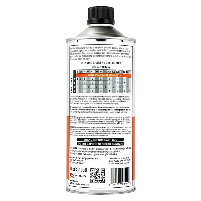 Race Gas | Race Fuel Concentré 16oz - 105 Octanes Race Gas Huiles & Additifs