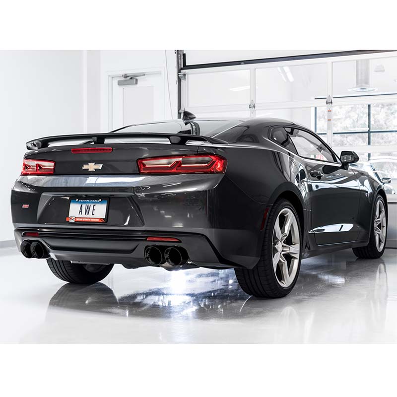 AWE Tuning | Track Cat-Back Resonated Exhaust Quad Black Tips - Camaro SS / ZL1 6.2L 2016-2022