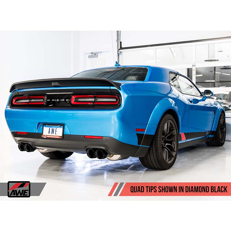 AWE Tuning | Track Cat-Back Exhaust Quad Black Tips - Challenger 6.2L / 6.4L 2015-2021