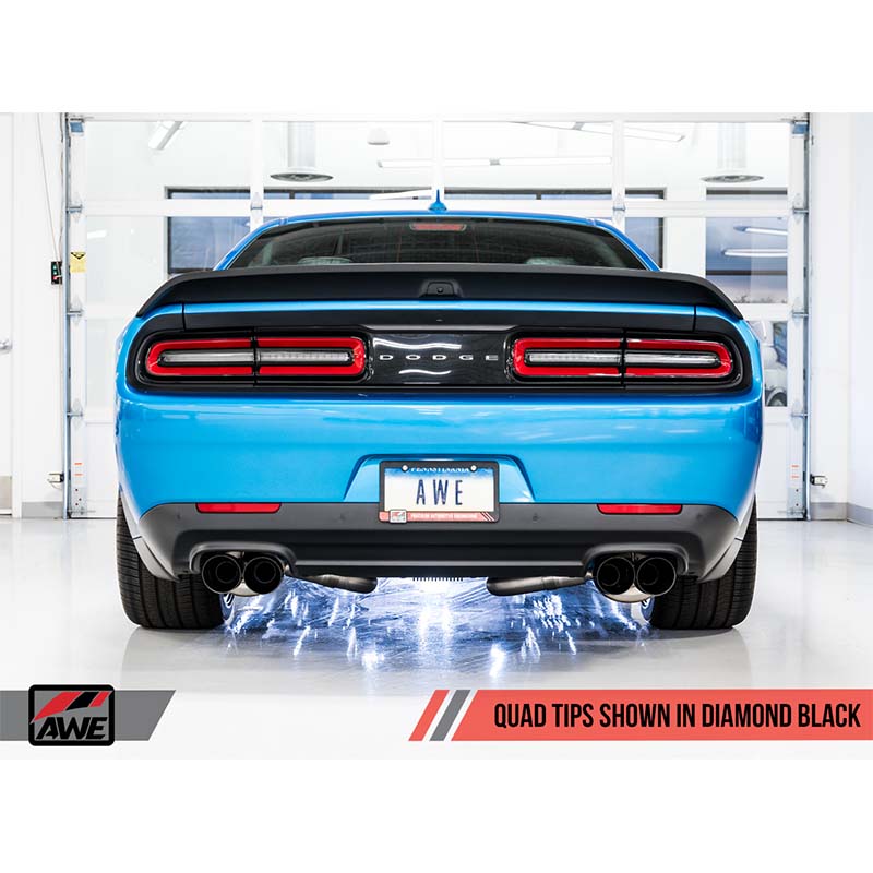 AWE Tuning | Track Cat-Back Exhaust Quad Black Tips - Challenger 6.2L / 6.4L 2015-2023 AWE Tuning Cat-Back Exhausts