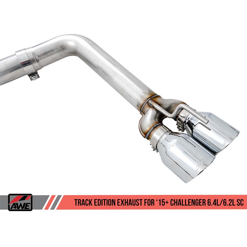 AWE Tuning | Track Cat-Back Exhaust Quad Black Tips - Challenger 6.2L / 6.4L 2015-2023 AWE Tuning Cat-Back Exhausts