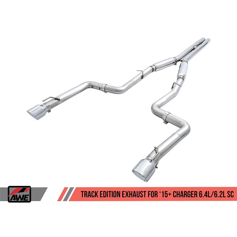 AWE Tuning | Track Cat-Back Exhaust Black Tips - Charger 6.2L / 6.4L 2015-2021