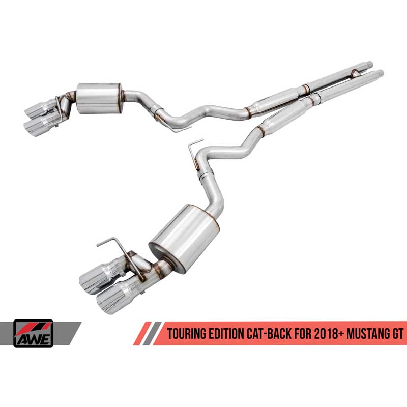 AWE Tuning | Touring Cat-Back Exhaust Quad 4" Black Tips - Mustang GT 5.0L 2018-2021