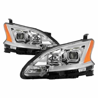 Xtune | Projector Headlights - DRL LED Light Bar - Chrome Xtune DRL Bar Headlights