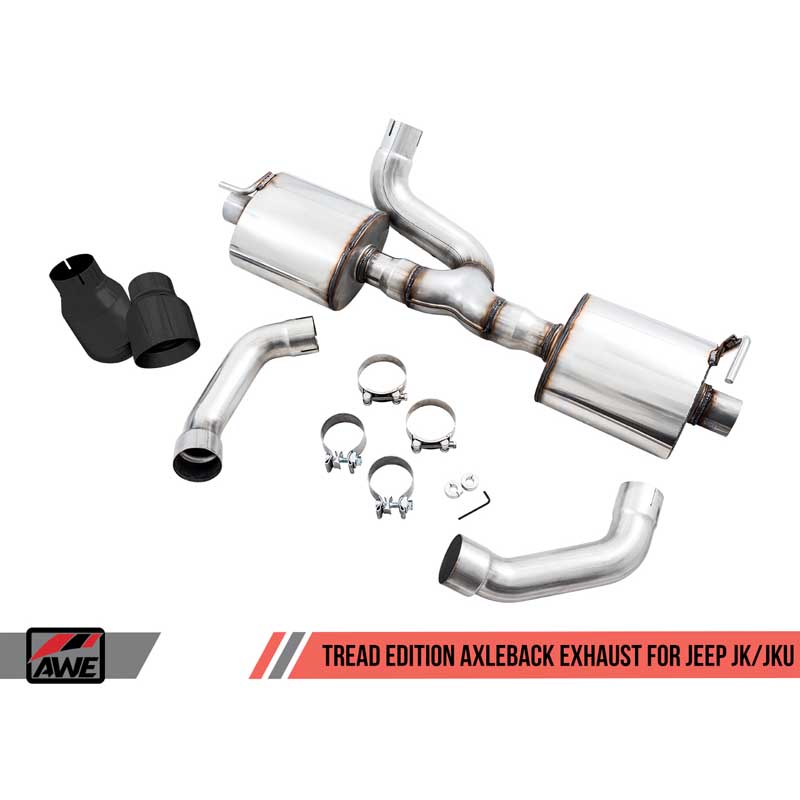 AWE Tuning | Tread Axle-Back Exhaust Black Tips - Wrangler (JK) 3.6L 2012-2018 AWE Tuning Axle-Back Exhausts