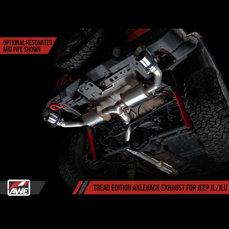 AWE Tuning | Tread Axle-Back Exhaust Black Tips - Wrangler JL / JLU 2.0T / 3.6L 2018-2022