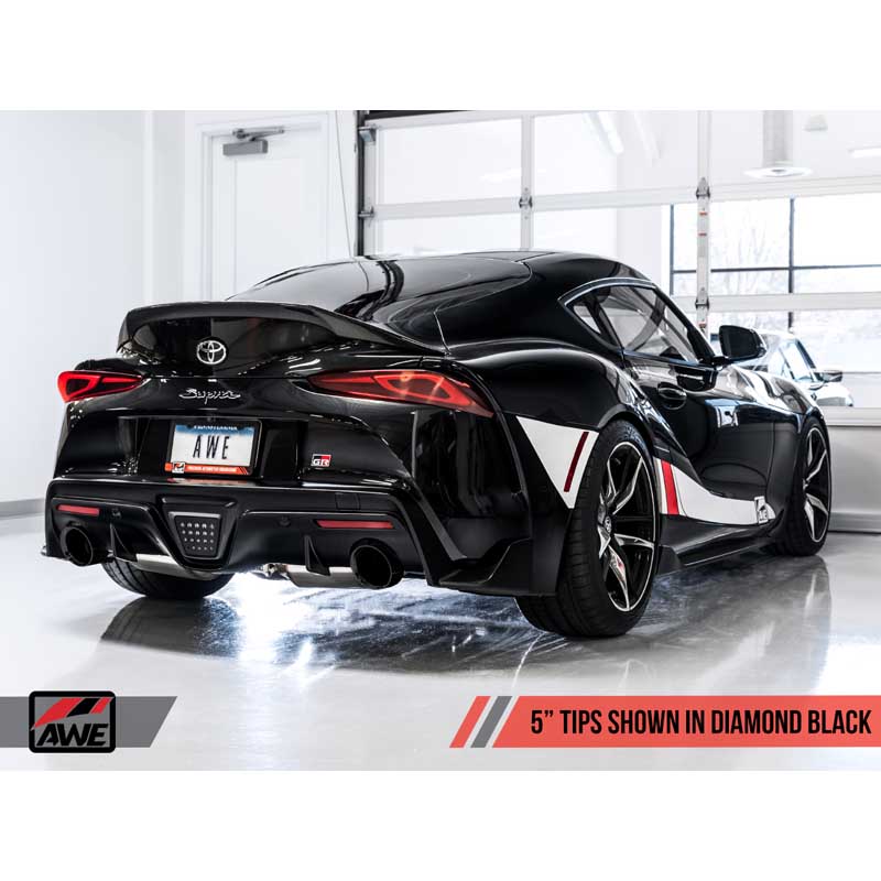 AWE Tuning | Touring Cat-Back Resonated Exhaust 5" Black Tips - GR Supra 3.0T 2020-2021