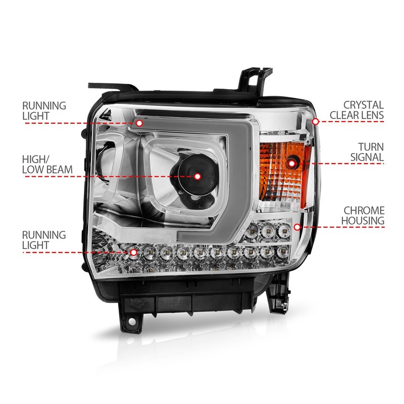 Anzo USA | Projector Headlight Set - Sierra 1500 / SLE / Sierra 2500 HD / Sierra 3500 HD 2014-2019