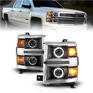 Anzo USA | Projector Headlight Set w/Halo - Silverado 1500 4.3L / 5.3L / 6.2L 2014-2015