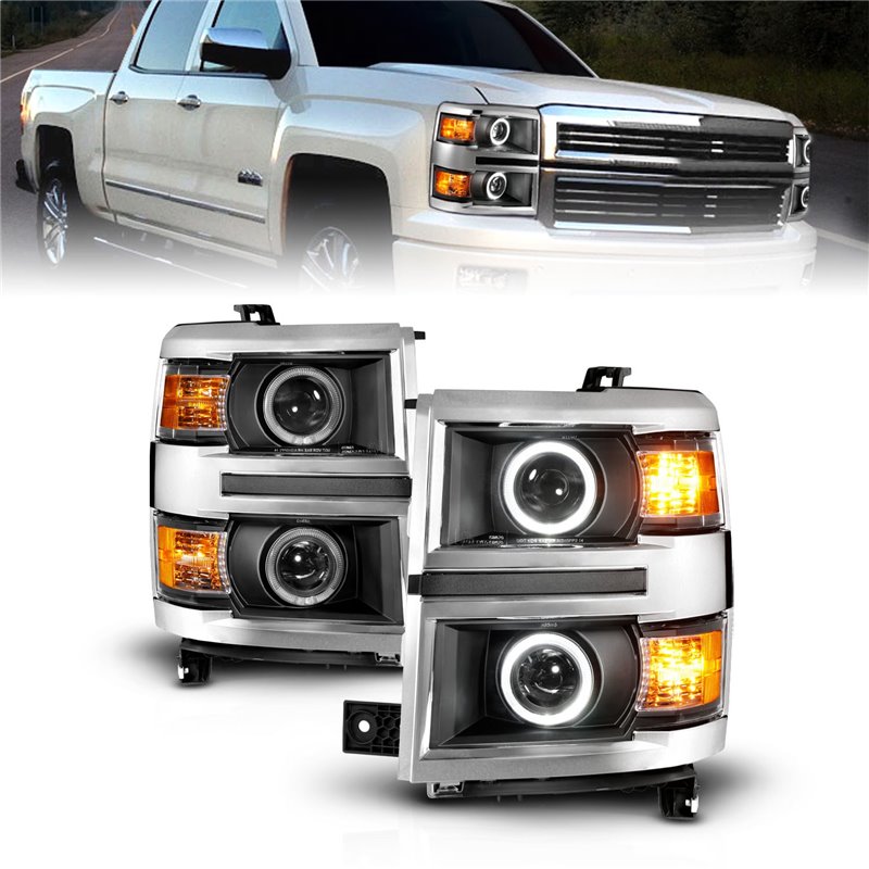 Anzo USA | Projector Headlight Set w/Halo - Silverado 1500 4.3L / 5.3L / 6.2L 2014-2015