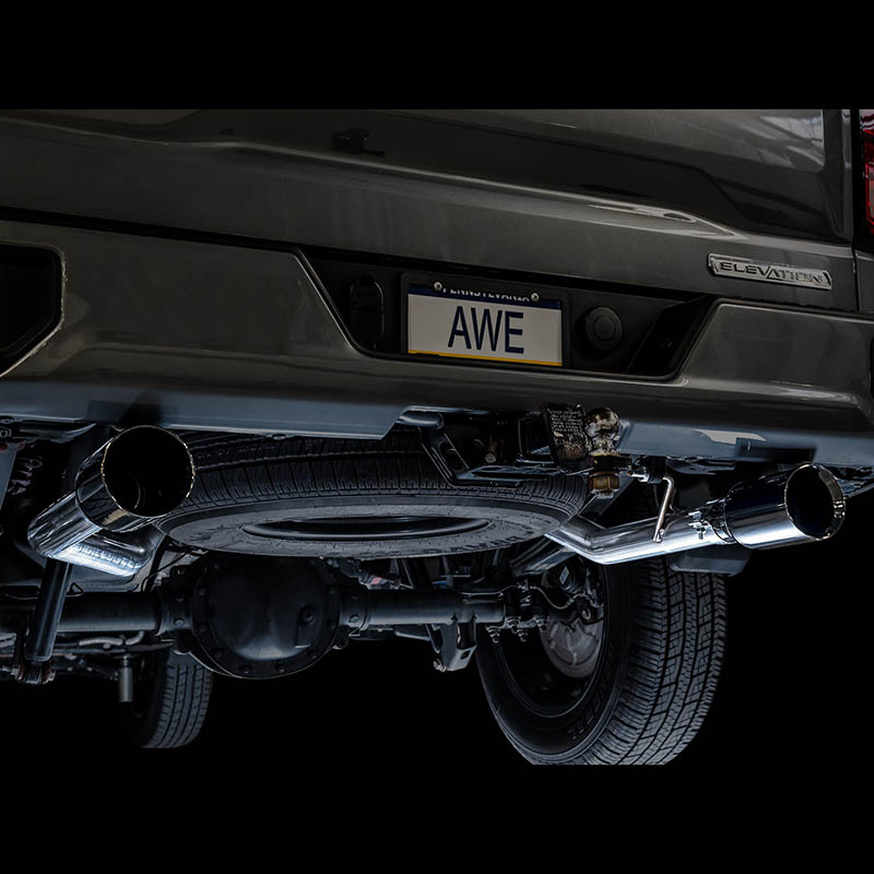 AWE Tuning | 0FG Cat-Back Exhaust Black Tips - Silverado / Sierra 1500 5.3L (Flat Bumper) 2019-2022