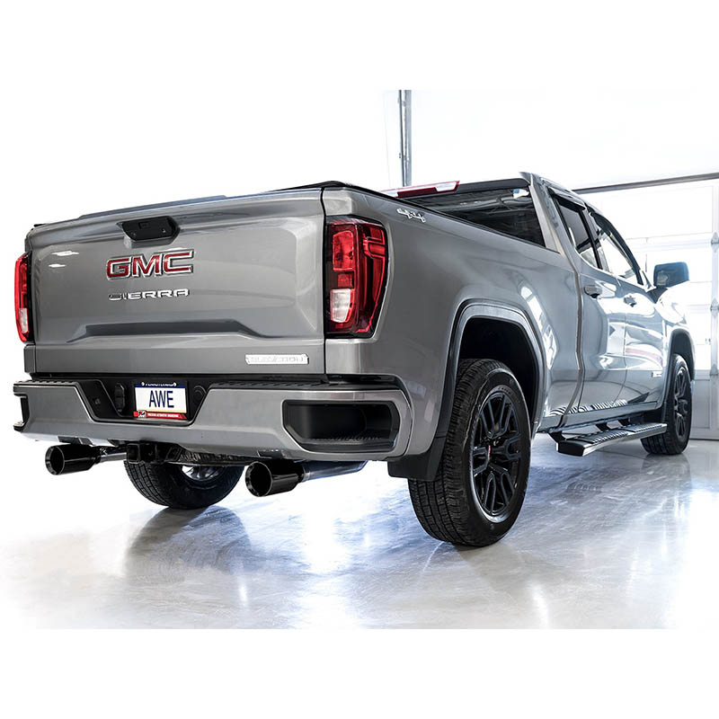 AWE Tuning | 0FG Cat-Back Exhaust Black Tips - Silverado / Sierra 1500 5.3L (Flat Bumper) 2019-2022