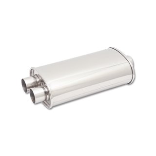 Vibrant | STREETPOWER Oval Muffler, 3" Inlet x 3" Dual Outlet (Center In - Dual Out)