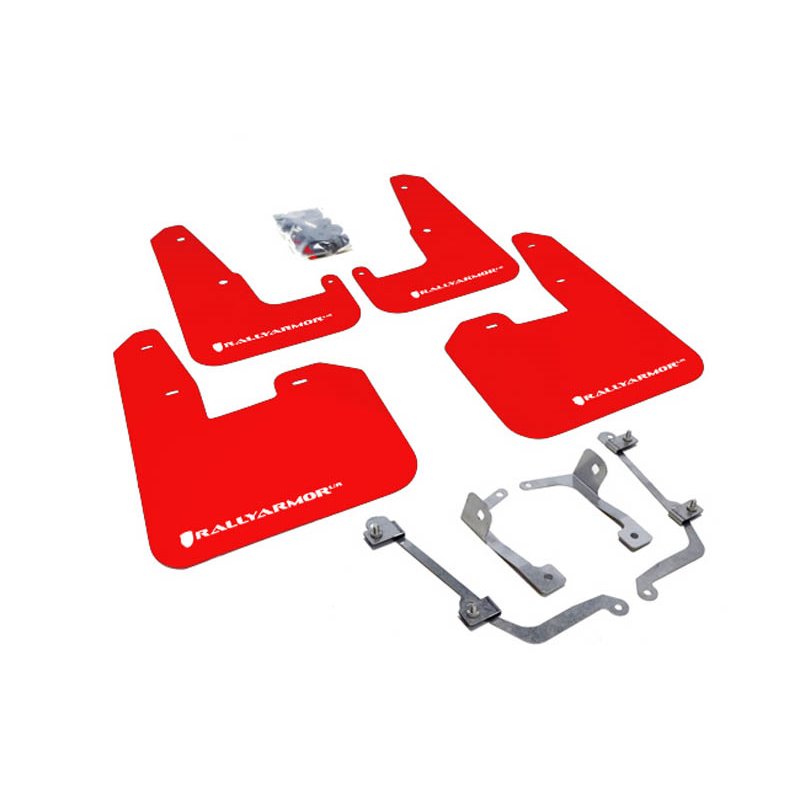 RallyArmor | Red Mud Flap White Logo - WRX Hatch 11-14 / STI Hatch 08-14 RallyArmor Mud Flaps