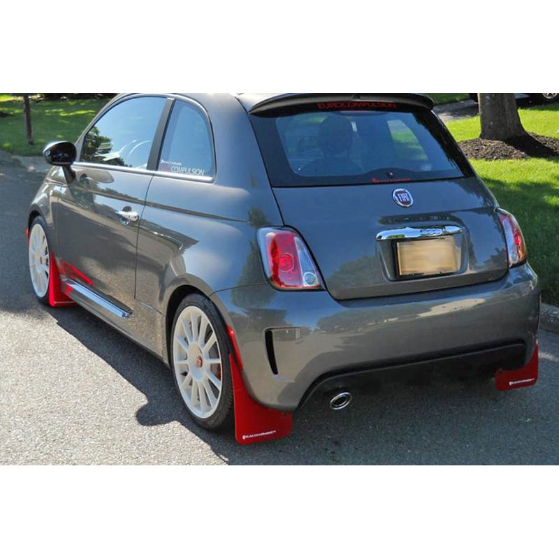 Rallyarmor | Red Mud flap White Logo - Fiat 500 / Abarth 2012-2018 RallyArmor Mud Flaps