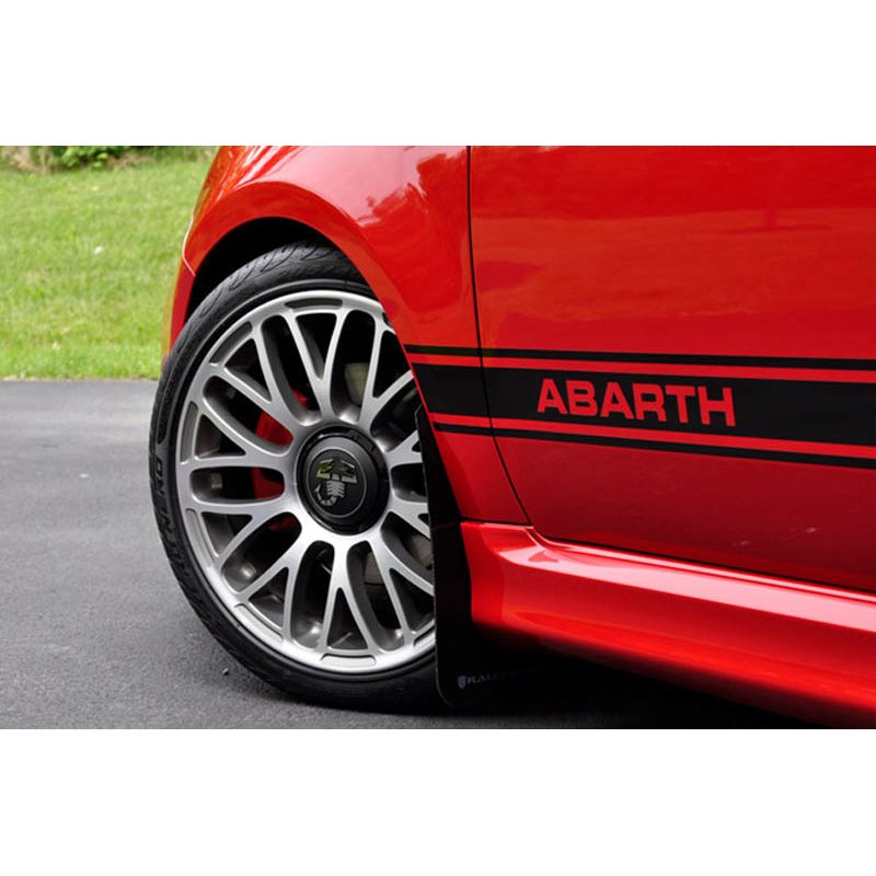 Rallyarmor | Red Mud flap White Logo - Fiat 500 / Abarth 2012-2018 RallyArmor Mud Flaps