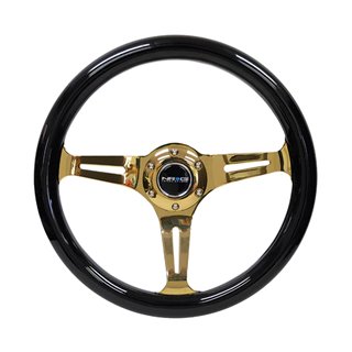 NRG | Classic 350mm 1.5" Deep Dish Wood Grain Steering Wheel - Gold / Black NRG Innovations Steering Wheels