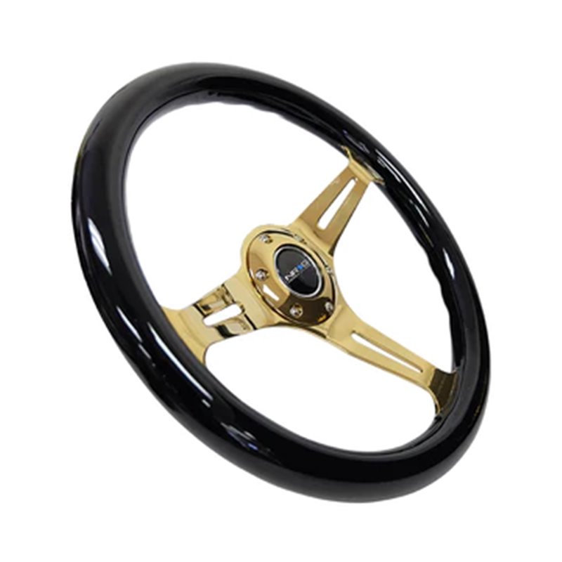 NRG | Classic 350mm 1.5" Deep Dish Wood Grain Steering Wheel - Gold / Black