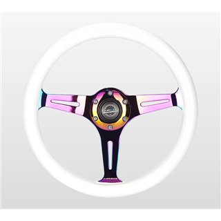 NRG | Classic 350mm 1.5" Deep Dish Wood Grain Steering Wheel - Neochrome / White  NRG Innovations Steering Wheels